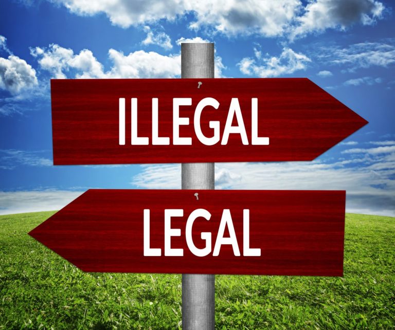 LEGAL versus ILLEGAL arrows, dilemmas concept.